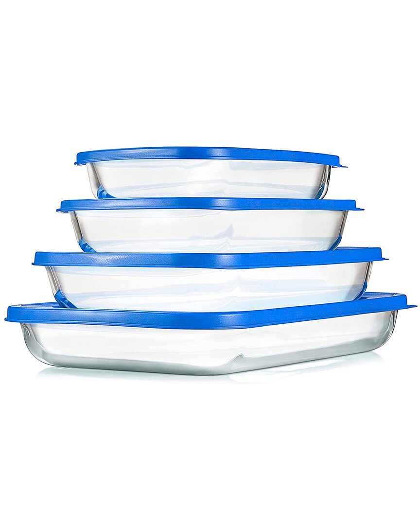 Nutrichef 4pc Glass Mixing Bowl Set With Lids In Blue