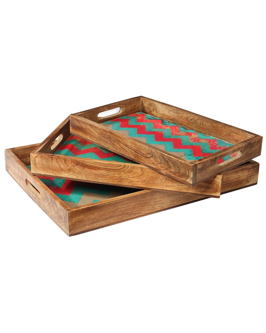 Tiramisu Sunrise Springs Resin And Wood Decorative Trays In Blue