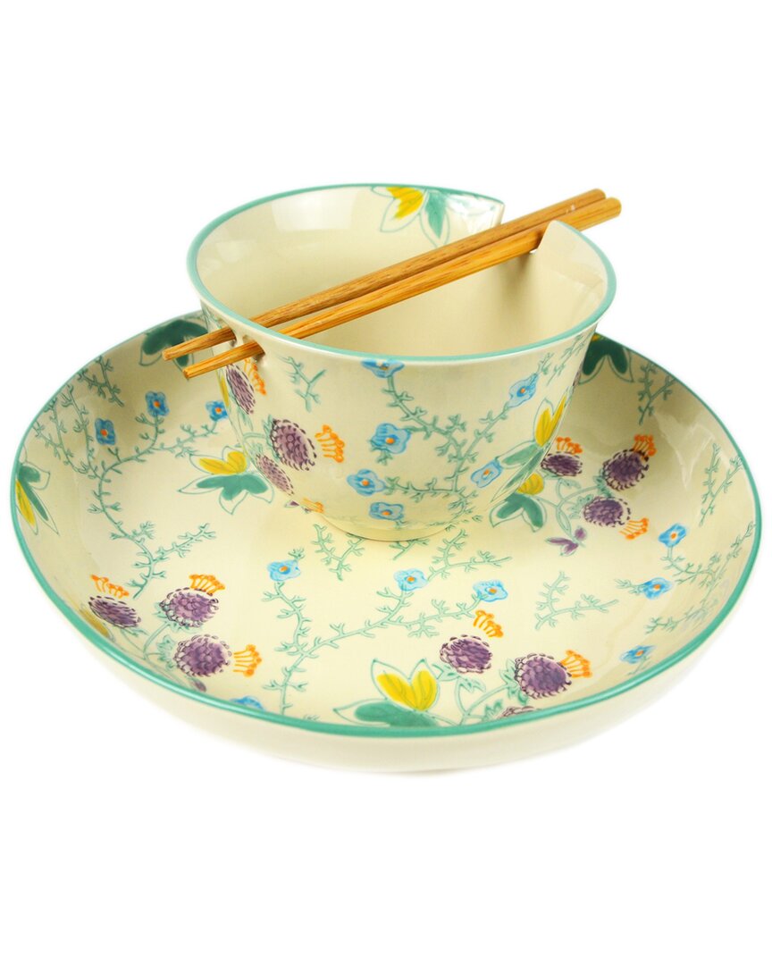 Euro Ceramica Ella 4pc Ramen Bowl And Dinner Bowl Set In Turquoise