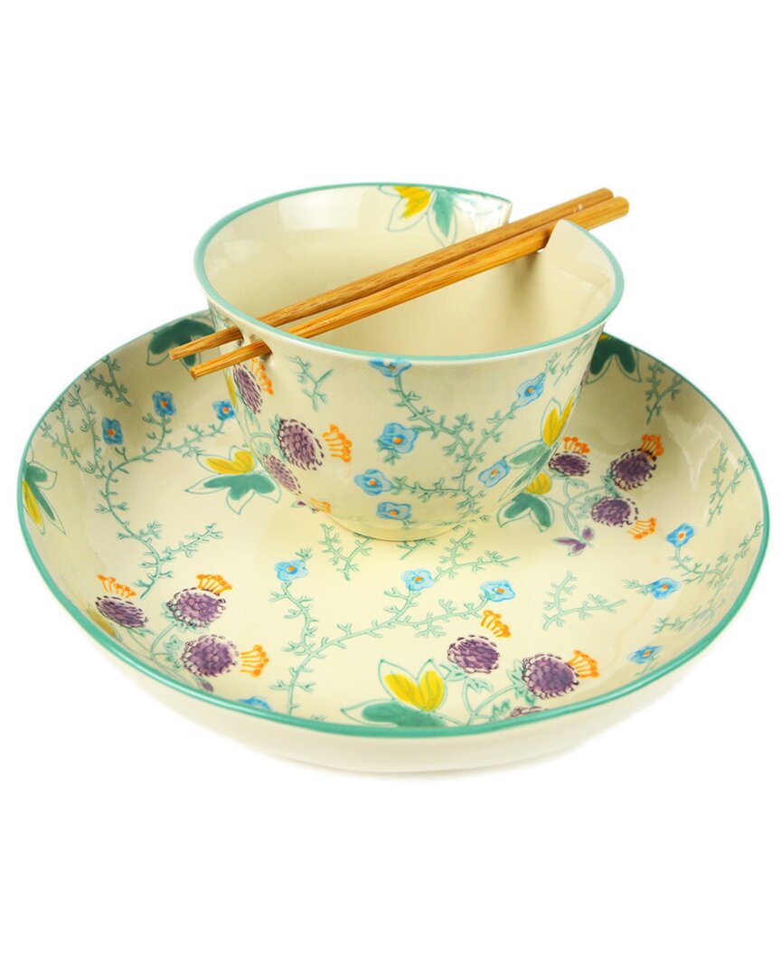 Shop Euro Ceramica Ella Ramen Bowl And Dinner Bowl Set In Turquoise