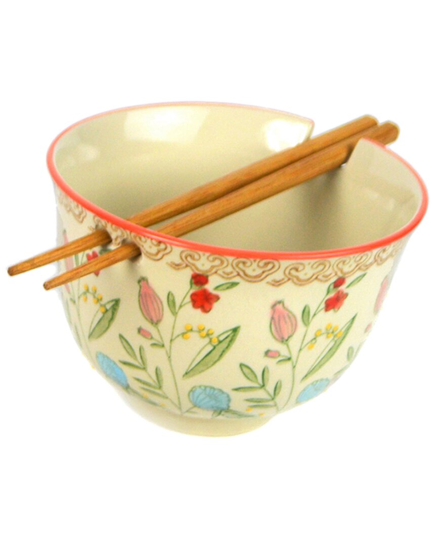 Euro Ceramica Ella Red Ramen Bowl Set With Chopsticks