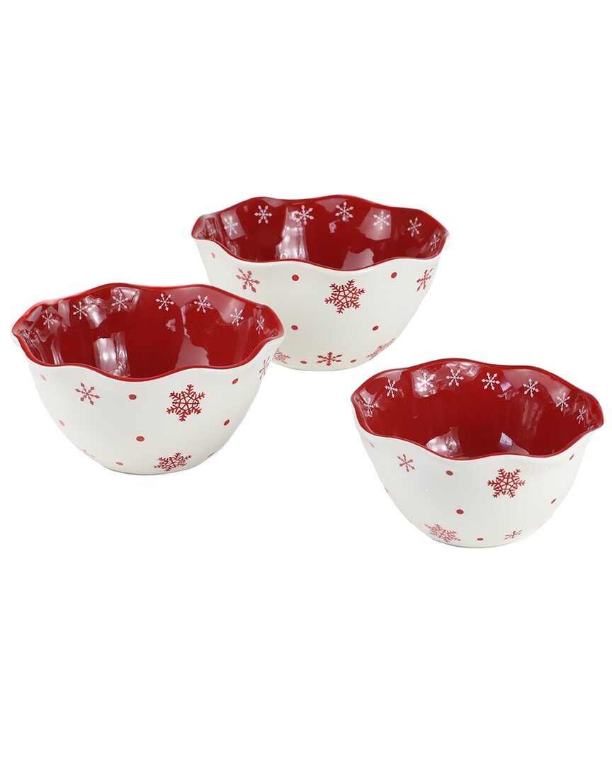 Euro Ceramica Winterfest 3pc Nesting Bowl Set In Red
