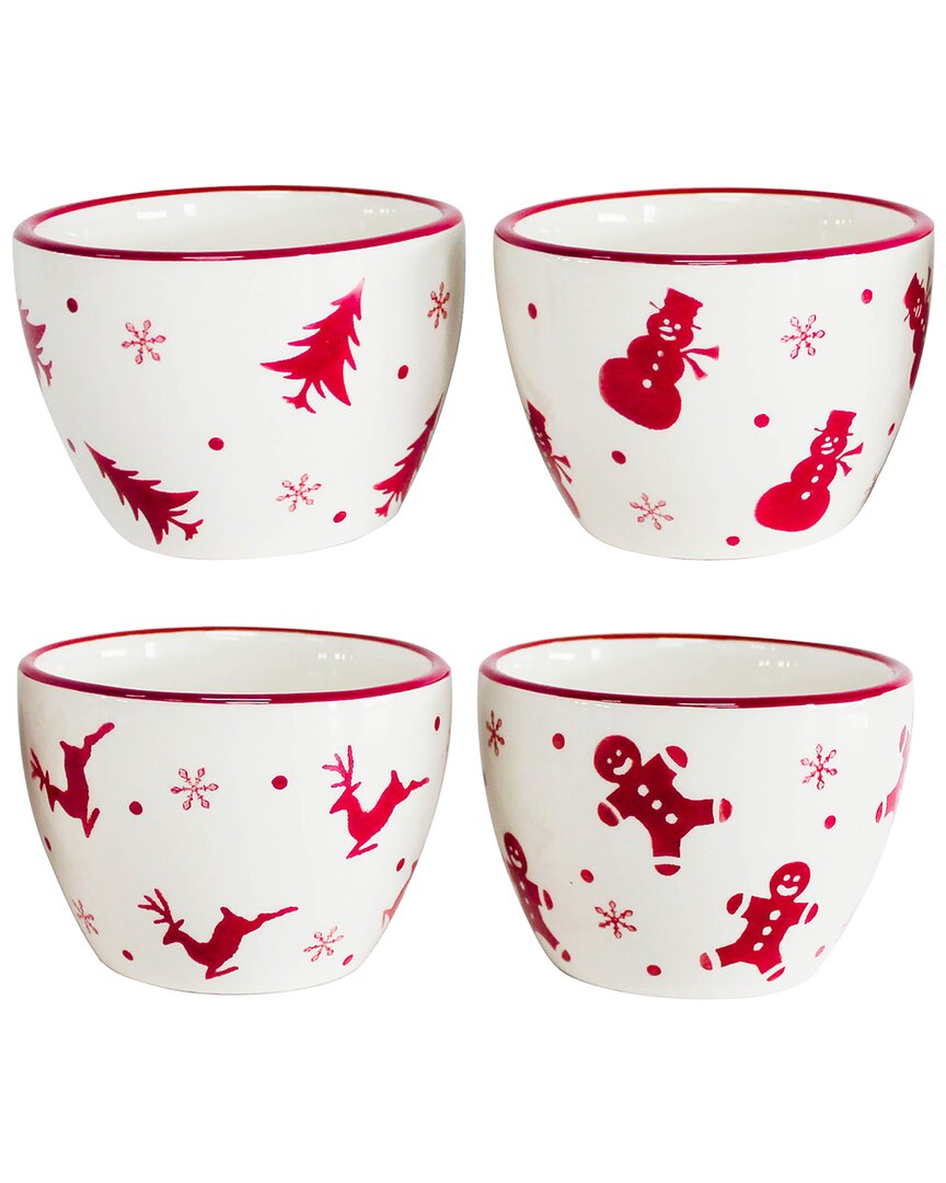 Euro Ceramica Winterfest 4pc Holiday Dipping Bowl Set In Red