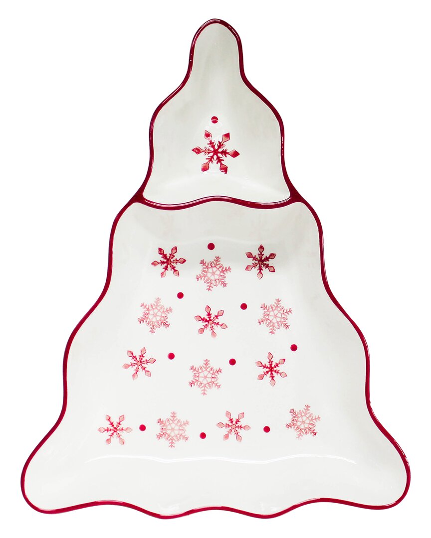 Euro Ceramica Winterfest Chip And Dip Tree Platter In Red