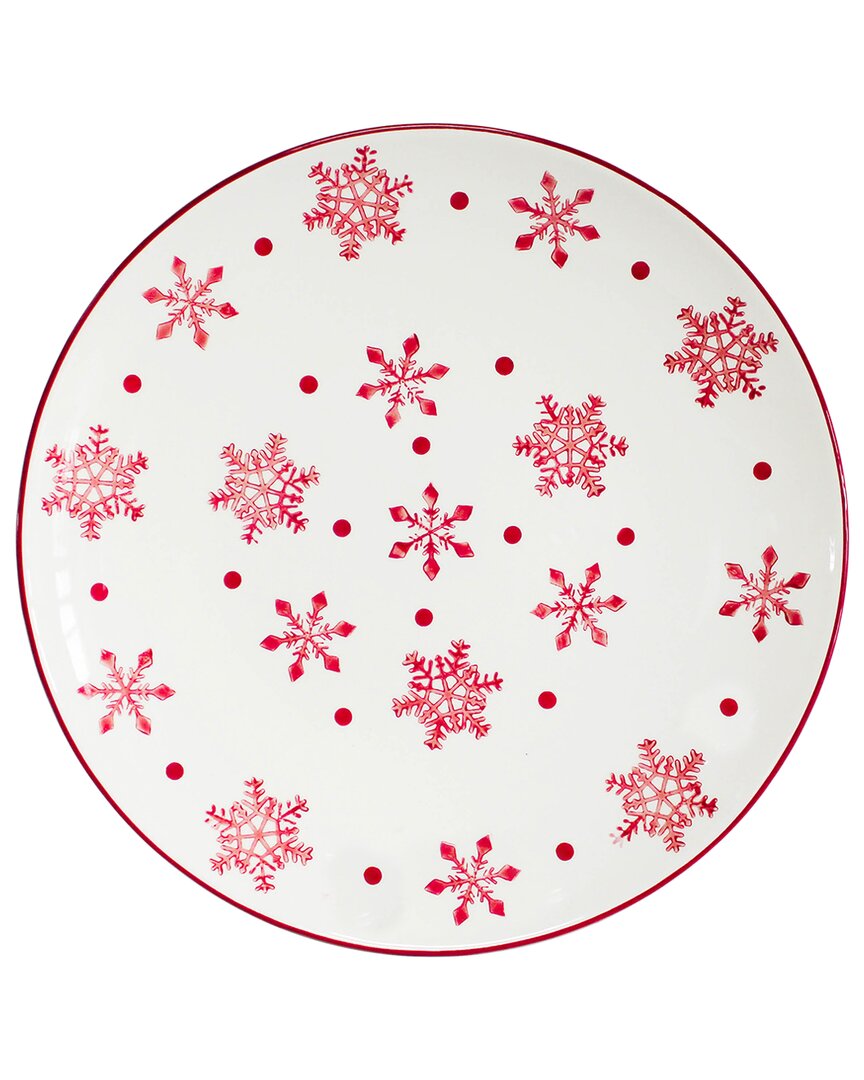 Euro Ceramica Winterfest Round Platter In Red