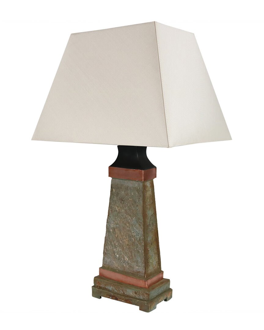 Sunnydaze Indoor/outdoor Copper Trimmed Slate Table Lamp In Grey