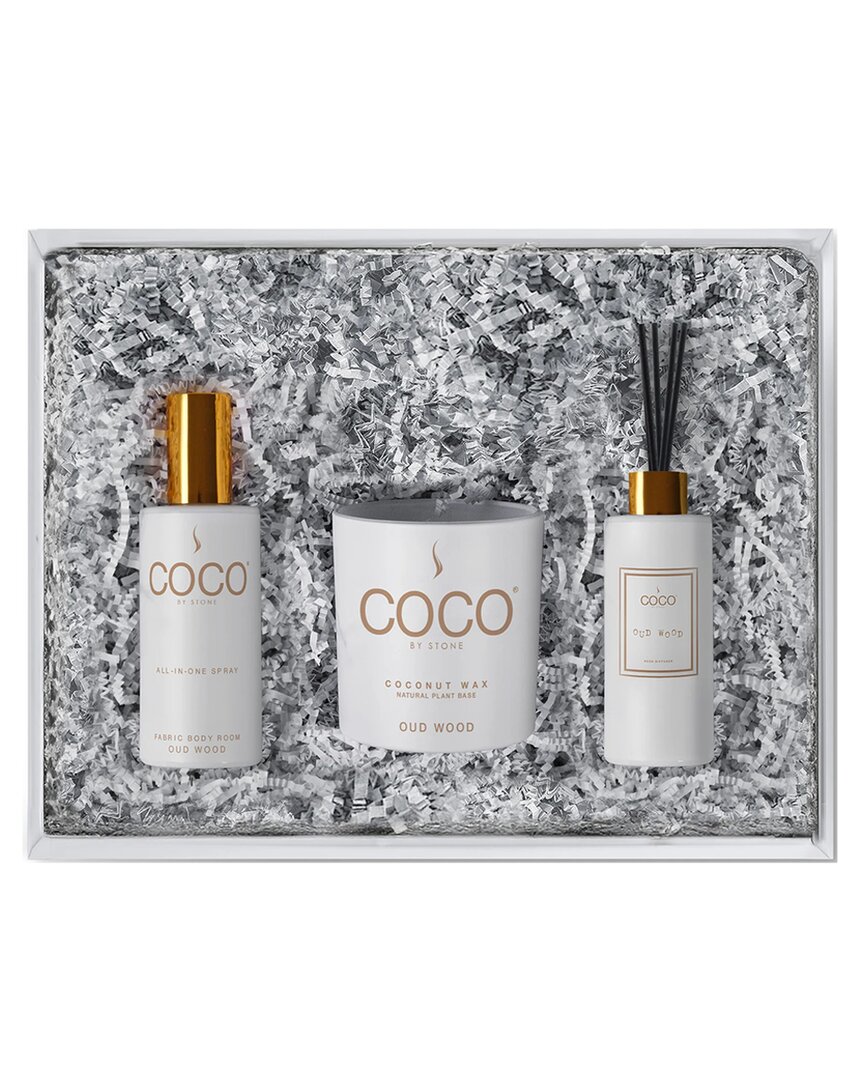 Coco By Stone Diffuser, Room Spray & Candle Gift Pack - Stone Fruit In White