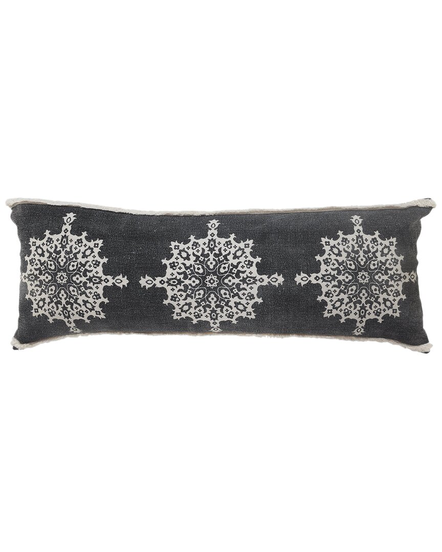 Lr Home Monica Mandala Medallion Lumbar Pillow With Tufted Border In Gray