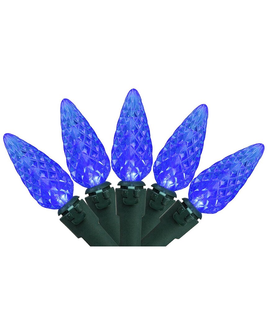 Northern Lights Northlight 70-count Blue Faceted Led C6 Christmas Light Set - 23ft Green Wire In Blue