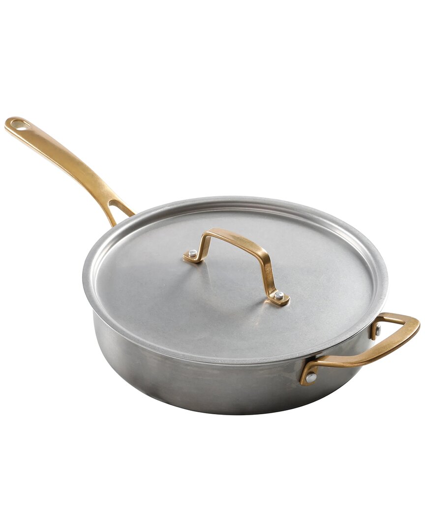 Martha Stewart Everyday 3.5qt Stainless Steel Sautž Pan With Brass Handles & Lid In Silver