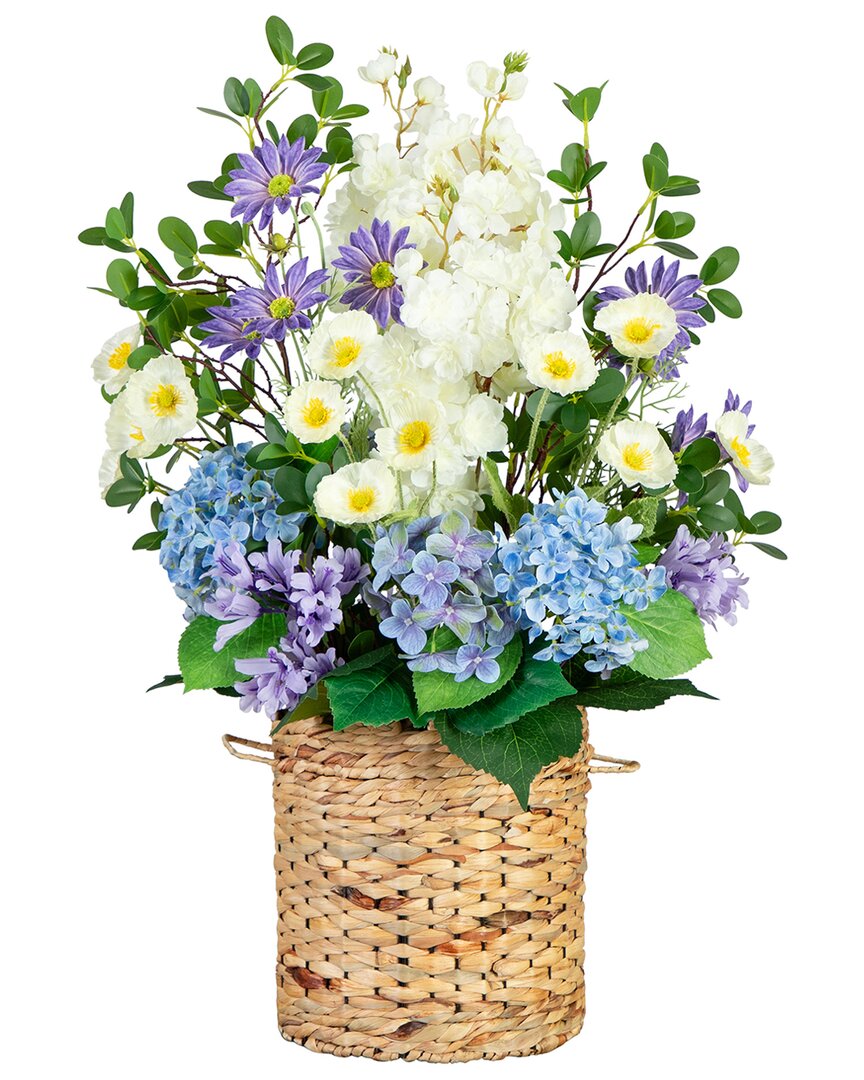 Nearly Natural 31in Artificial Mixed Flower & Hydrangea Arrangement In Hyacinth Weave Basket In Multicolor