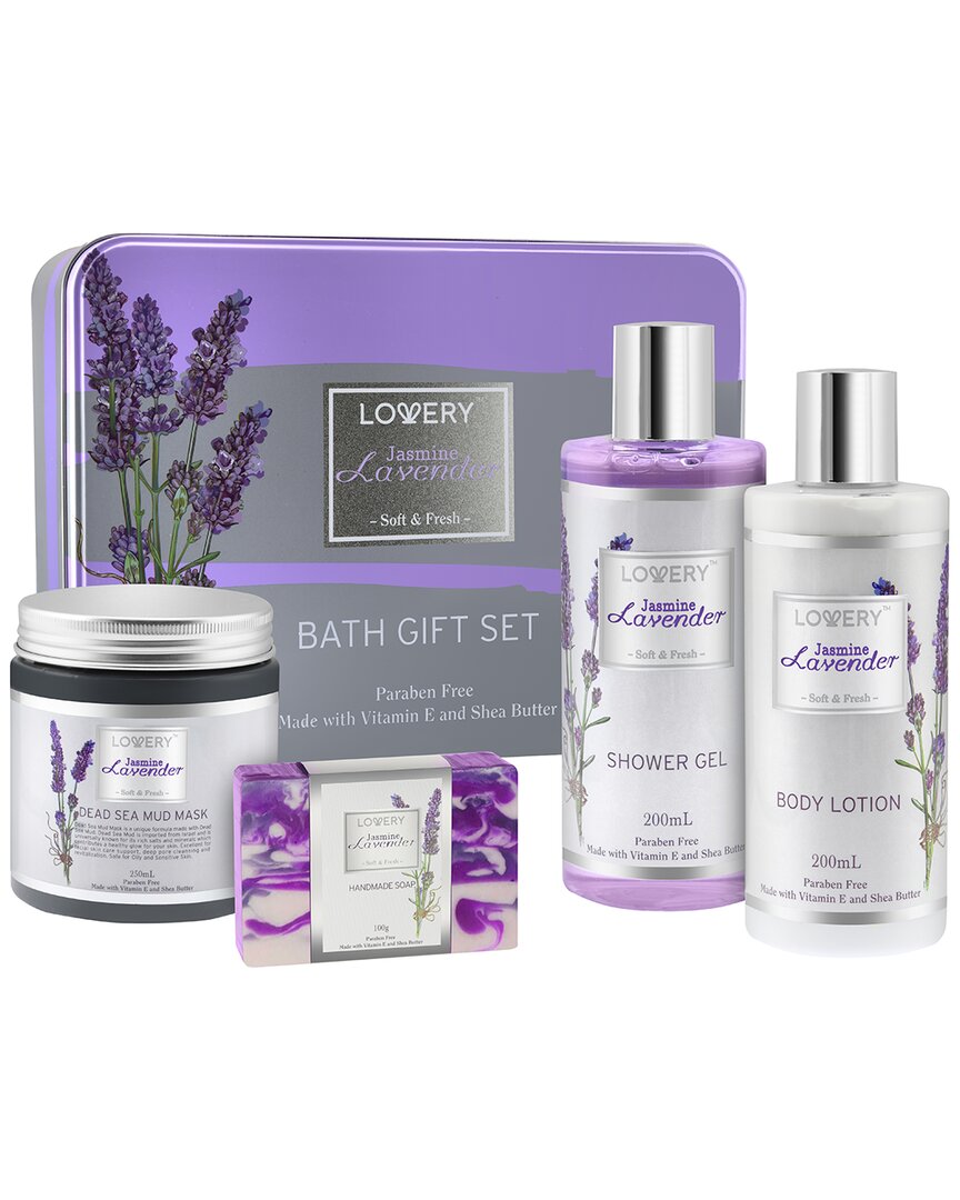 Lovery Bath & Body Gift Set - Jasmine Lavender With Dead Sea Mud Mask, Spa Kit In Purple