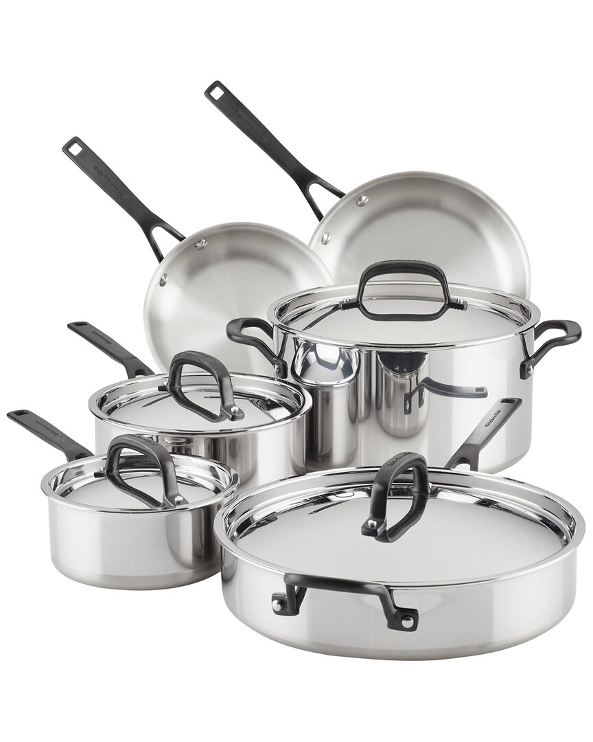 Kitchenaid 5-ply Stainless Steel 10pc Cookware Set In Silver