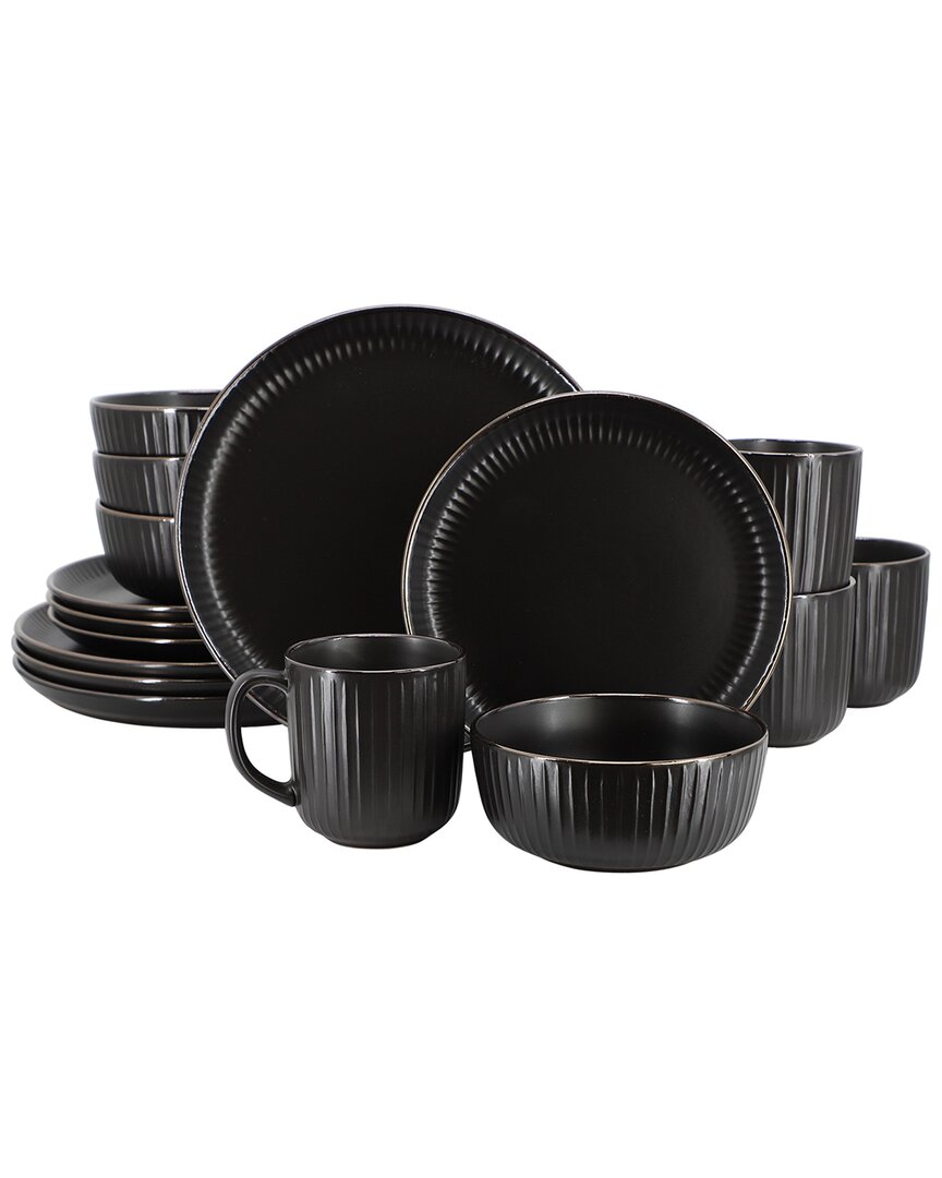 Elama Leo Black 16pc Stoneware Dinnerware Set
