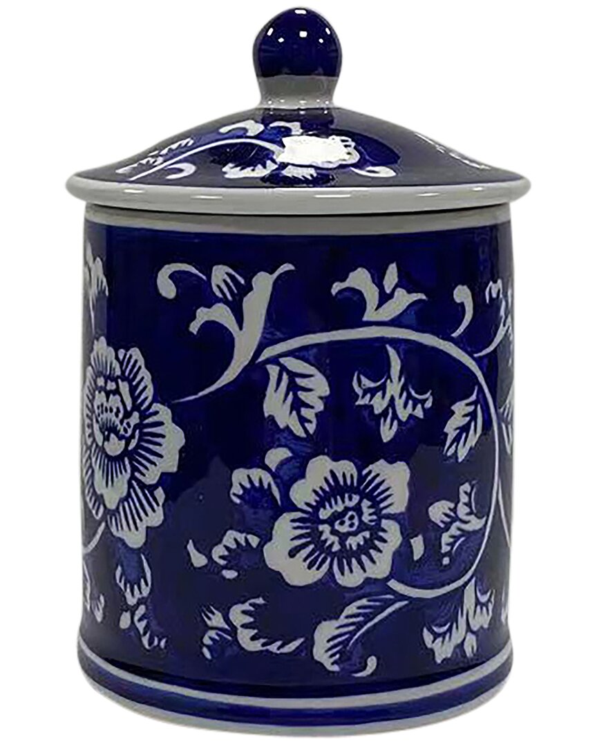 Sagebrook Home 8oz Ceramic Chinoiserie Scented Candle With Lid In Blue
