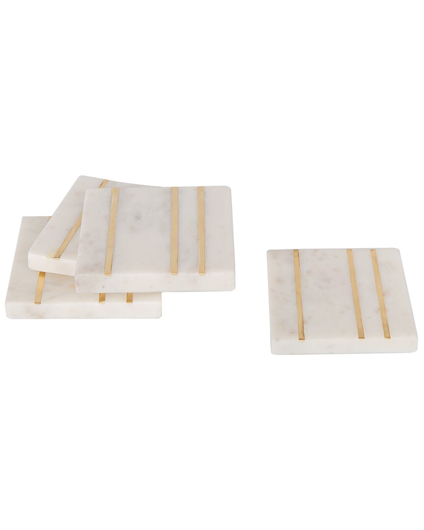 Godinger Dnu Aur Discontinued  Mila Square Marble With Inlay Coasters (set Of 4) In White