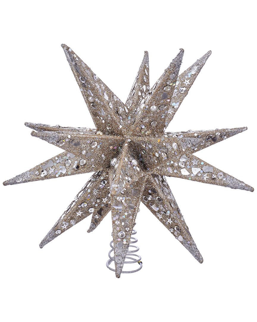 Kurt Adler Champagne & Silver Moravian Star Glitter Tree Topper