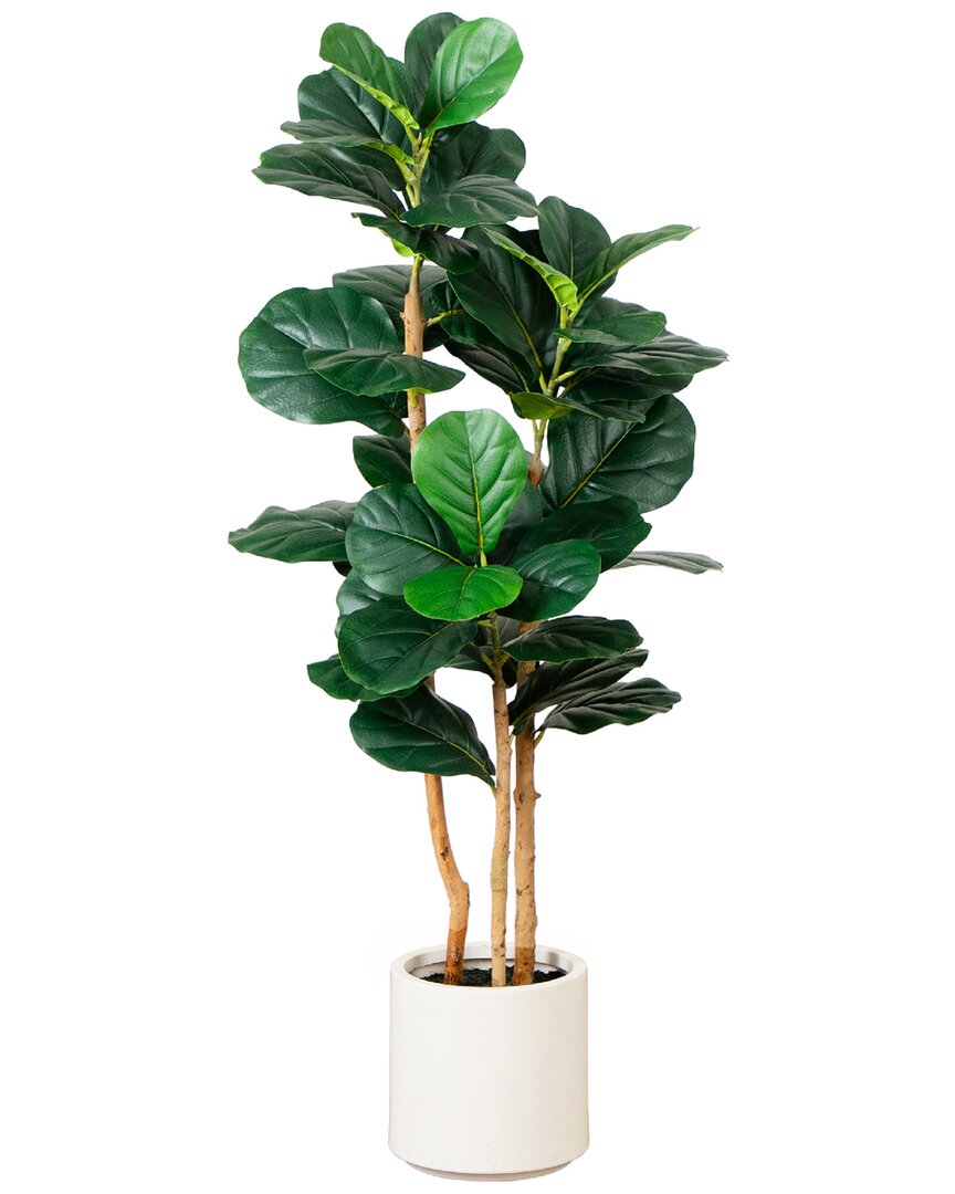 Nearly Natural 4ft. Artificial Fiddle Leaf Tree In Decorative Whi