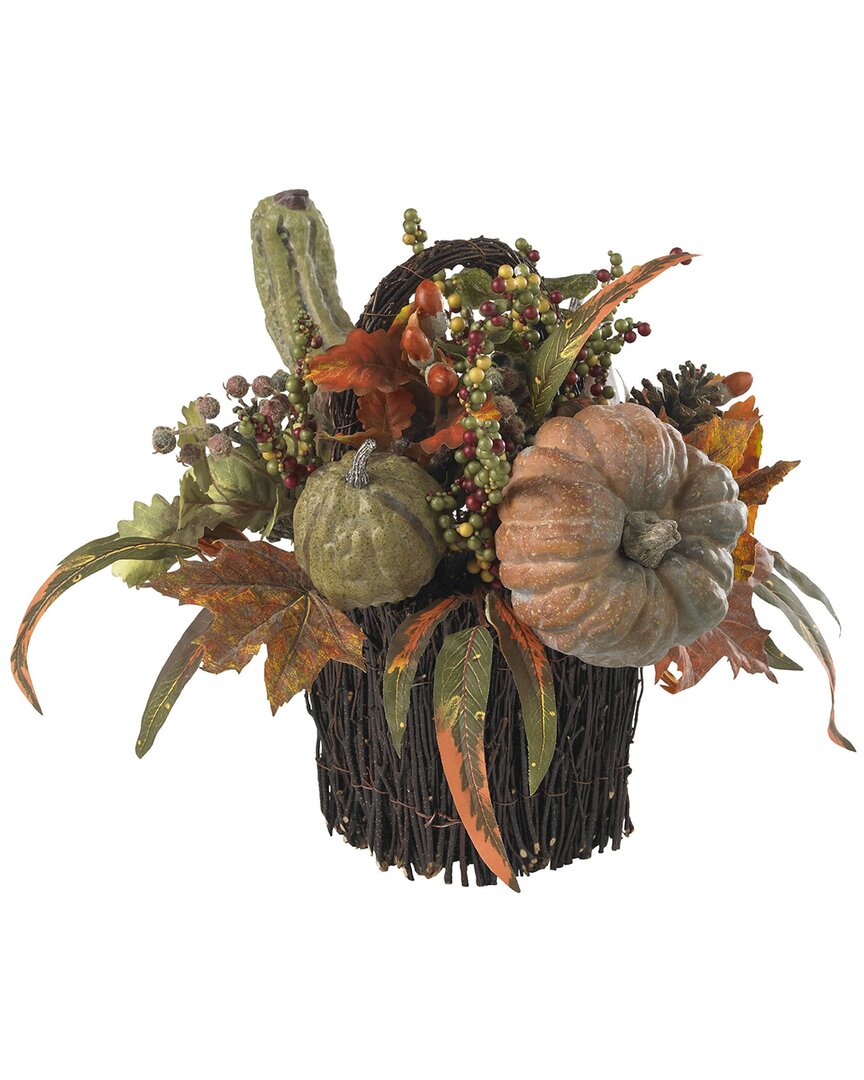 Nearly Natural Fall Pumpkin And Berry Table Arrangement In Brown