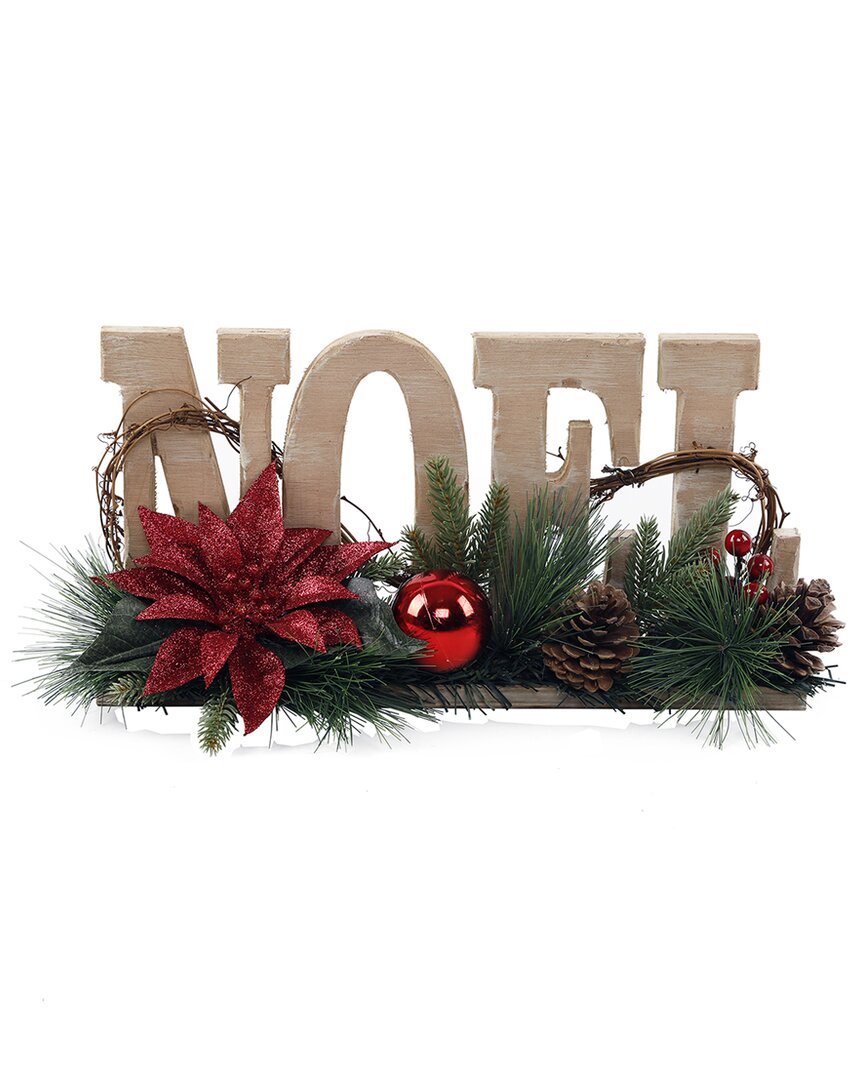 Flora Bunda 17in Wood Noel Foral Sign In Natural