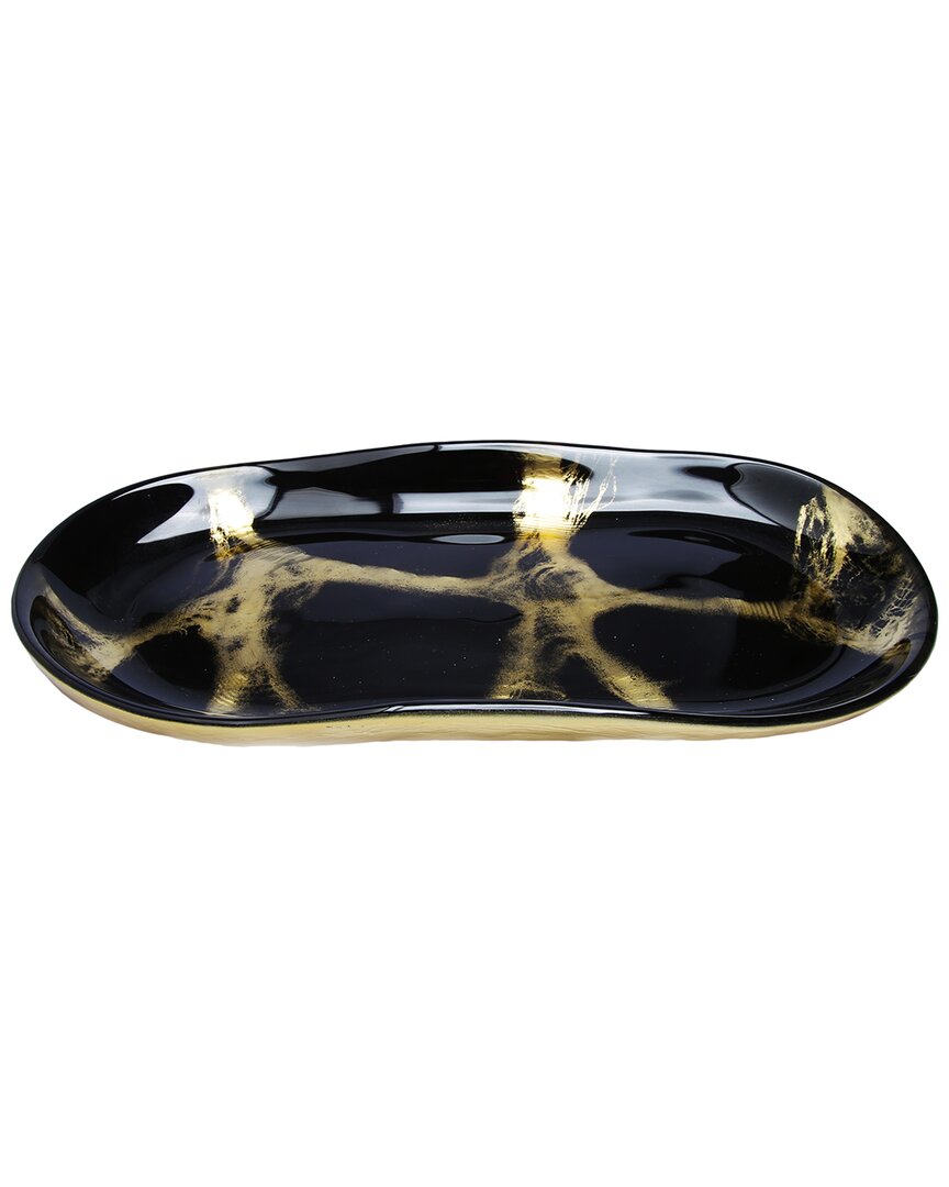 Alice Pazkus Black And Gold Marbleized 10.5in Oval Dish