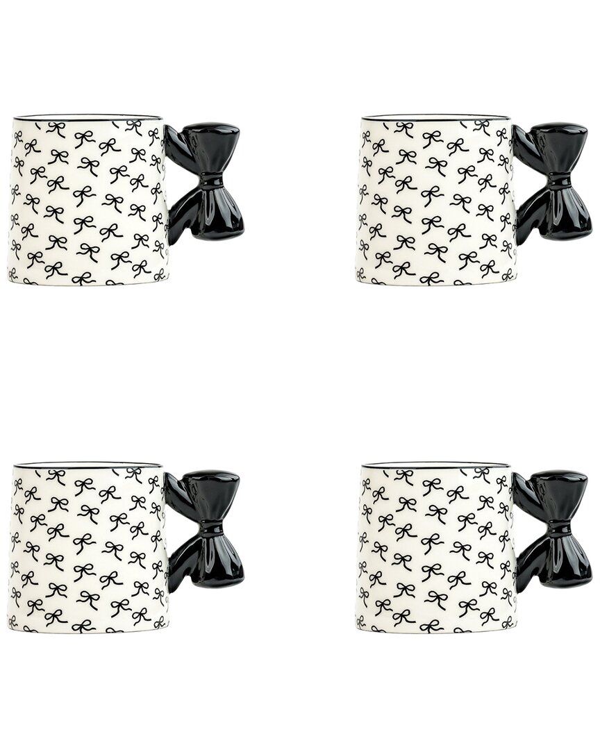 10 Strawberry Street Set Of 4 Black Bow Mugs In Black