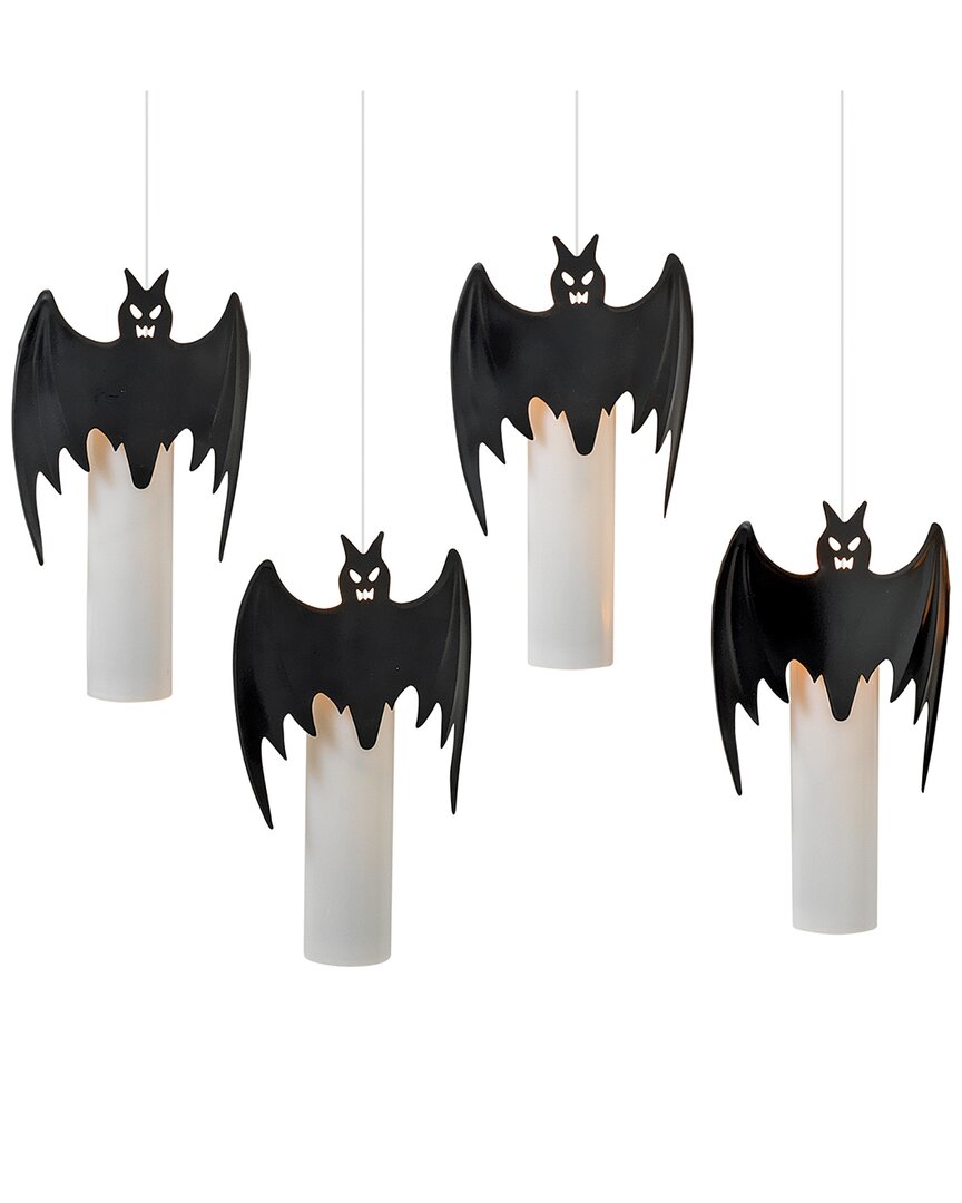 Gerson International Everlasting Glow Set Of 4 Battery Operated Candles Wrapped By Black Metal Bats Appear To Be Hanging  In Ivory