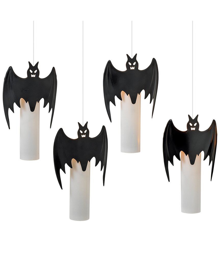 Gerson International Everlasting Glow Set Of 4 Battery Operated Candles Wrapped By Black Metal Bats Appear To Be Hanging In Ivory