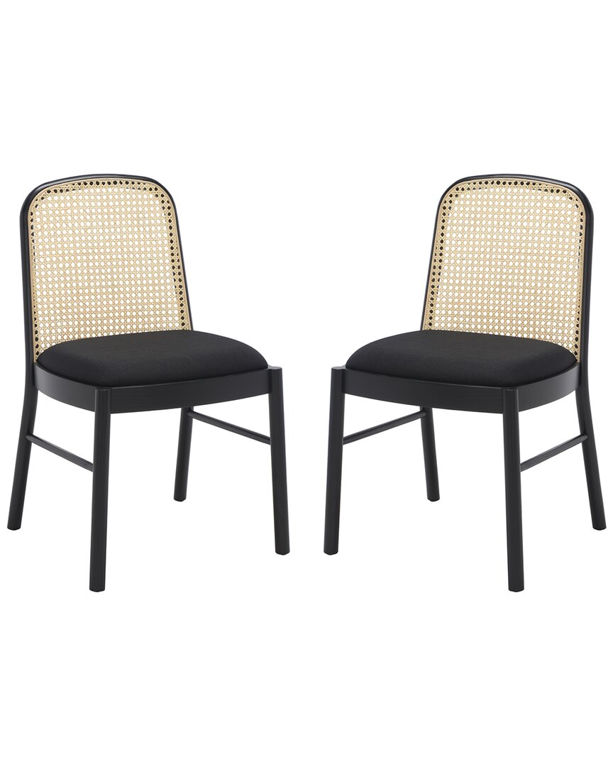 Safavieh Couture Annmarie Set Of 2 Rattan Back Dining Chairs In Black