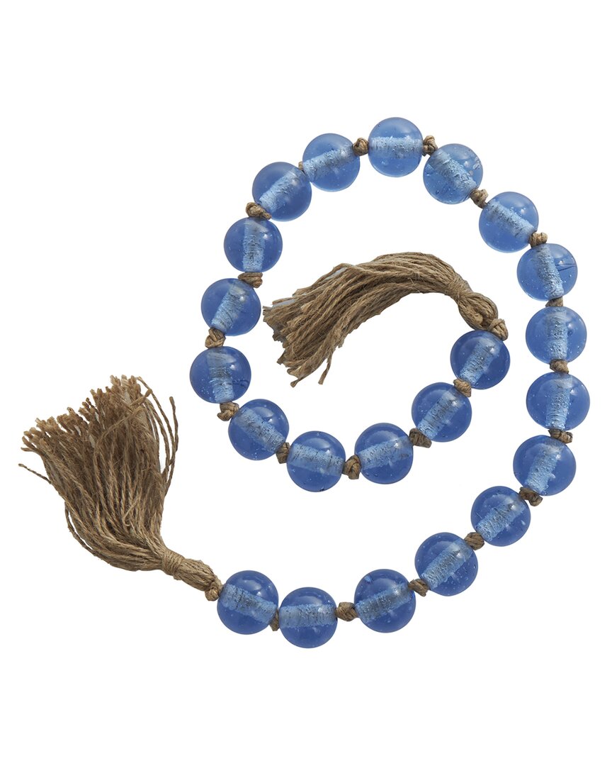 Peyton Lane Blue Glass Handmade Round Beaded Garland With Tassel With Knotted  Brown Jute In Blue