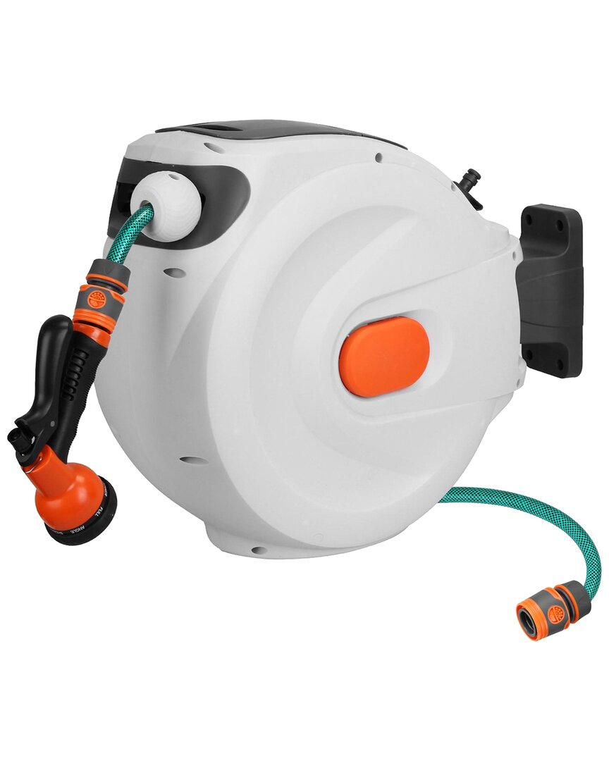 Fresh Fab Finds Wall-mounted Retractable Garden Hose Reel With 8-pattern Spraying Modes & 180° Swive In Gray