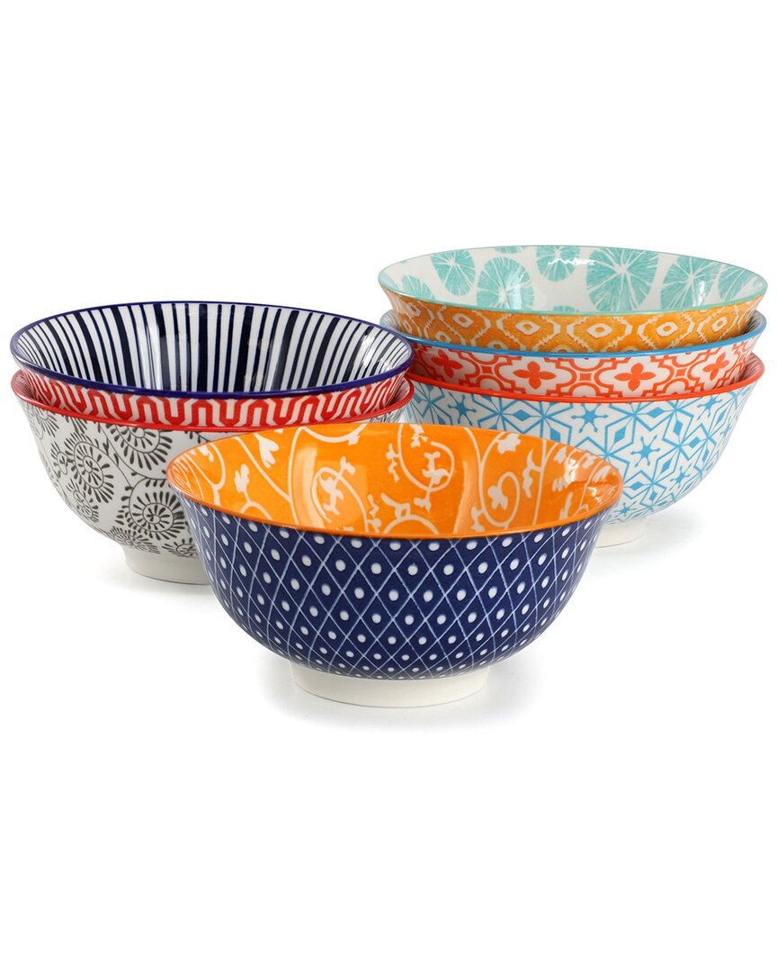 Elama Roxey 6pc 20oz Porcelain Footed Bowl Set In Multi