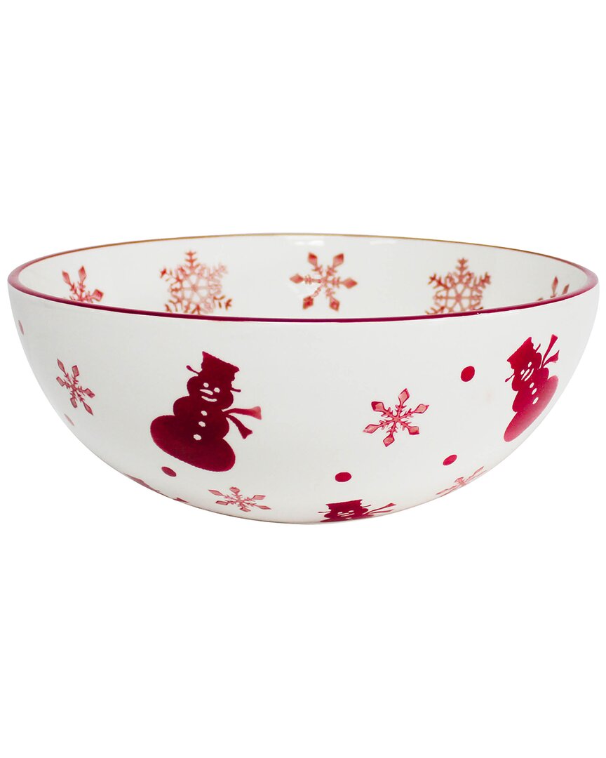 Shop Euro Ceramica Winterfest Round Serving Bowl In Red