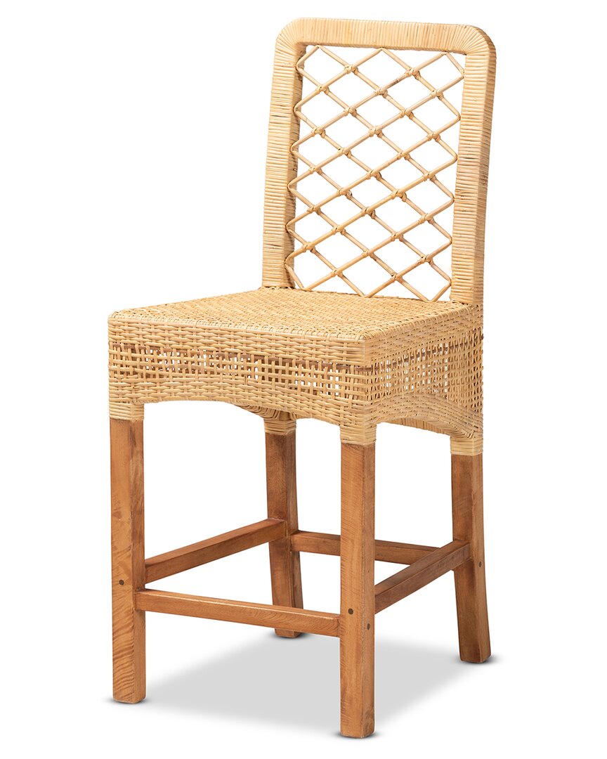 Baxton Studio Moscow Rattan And Wood Counter Stool In Brown
