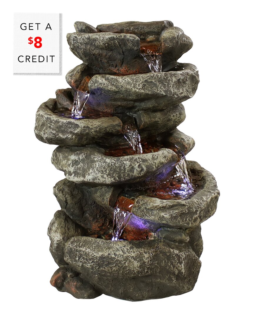 Sunnydaze 6-tier Stone Falls Tabletop Water Fountain With Led Light With $8 Credit In Grey