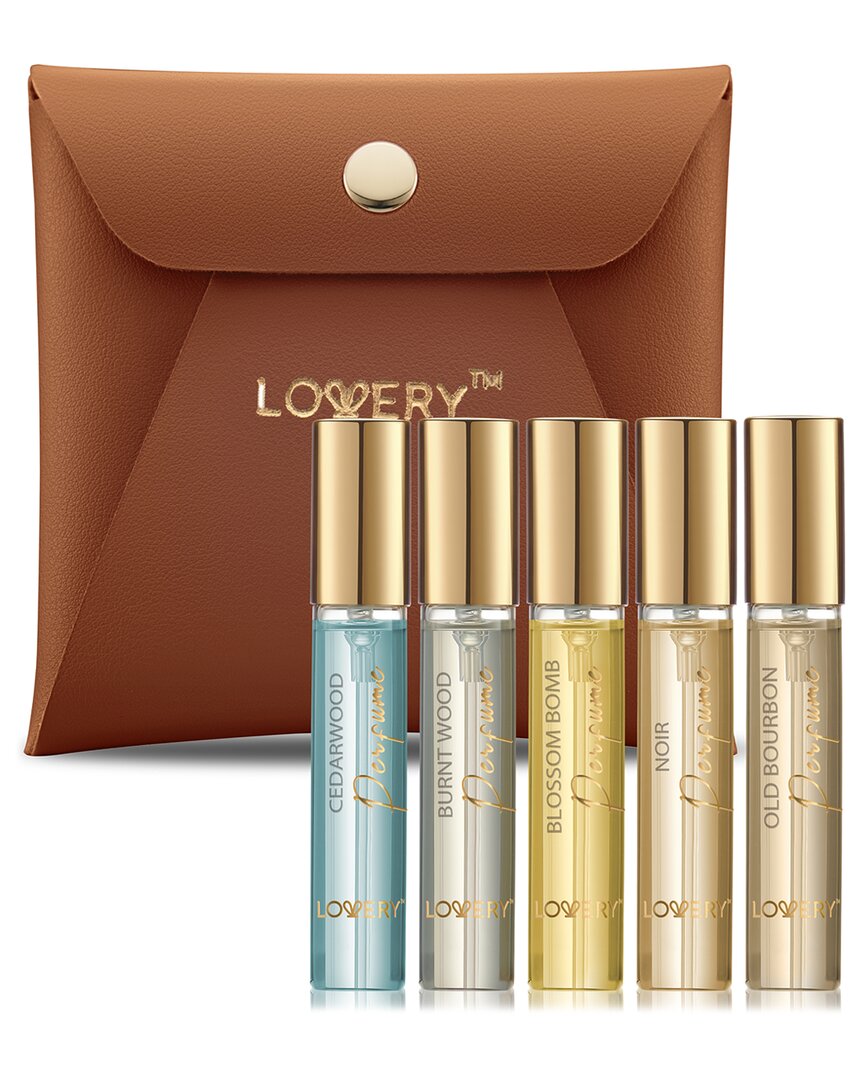 Shop Lovery Travel Cologne Spray For Men, 5pc Woodsy Scented Mini Body Perfumes With Pouch In Brown