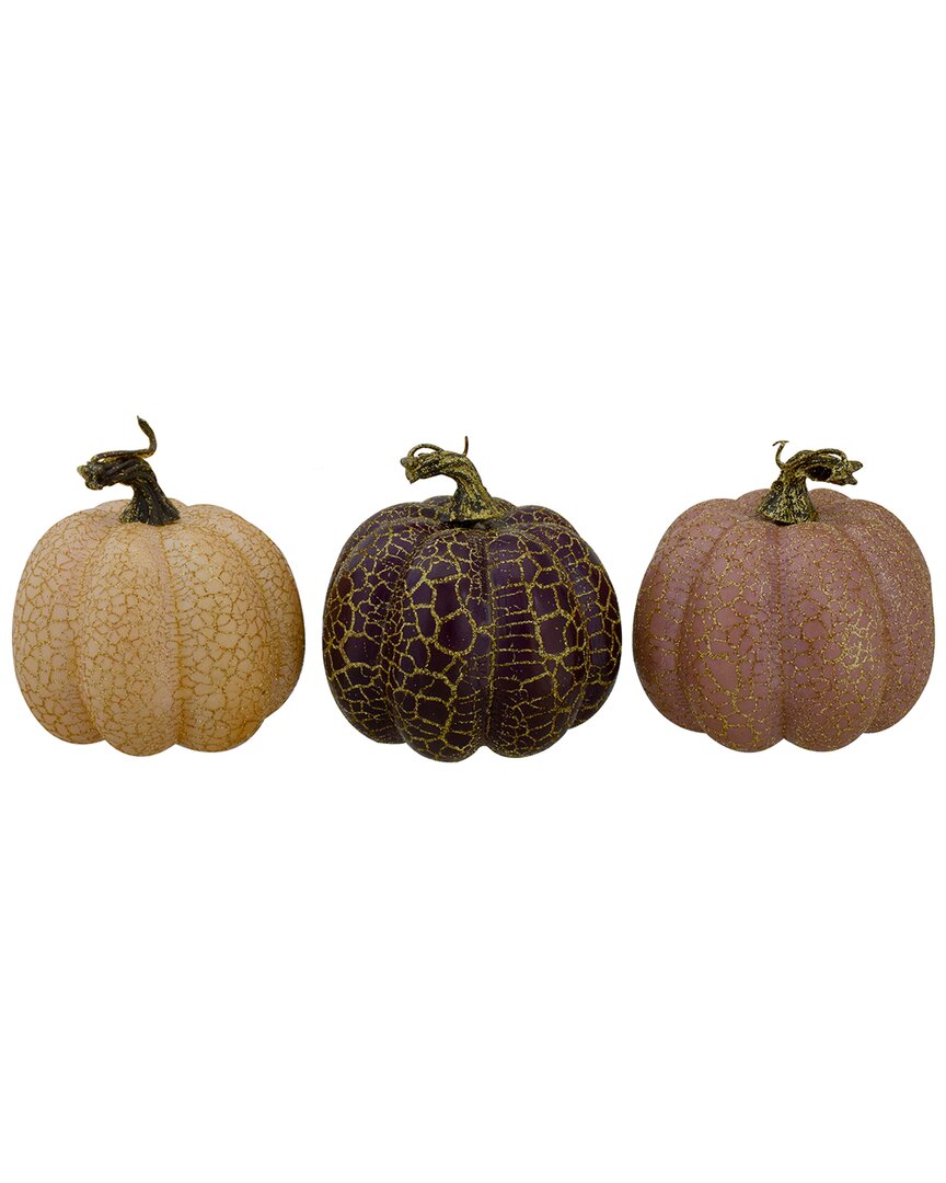 Shop Northlight Set Of 3 Orange Brown And Purple Fall Harvest Tabletop Pumpkins 4in