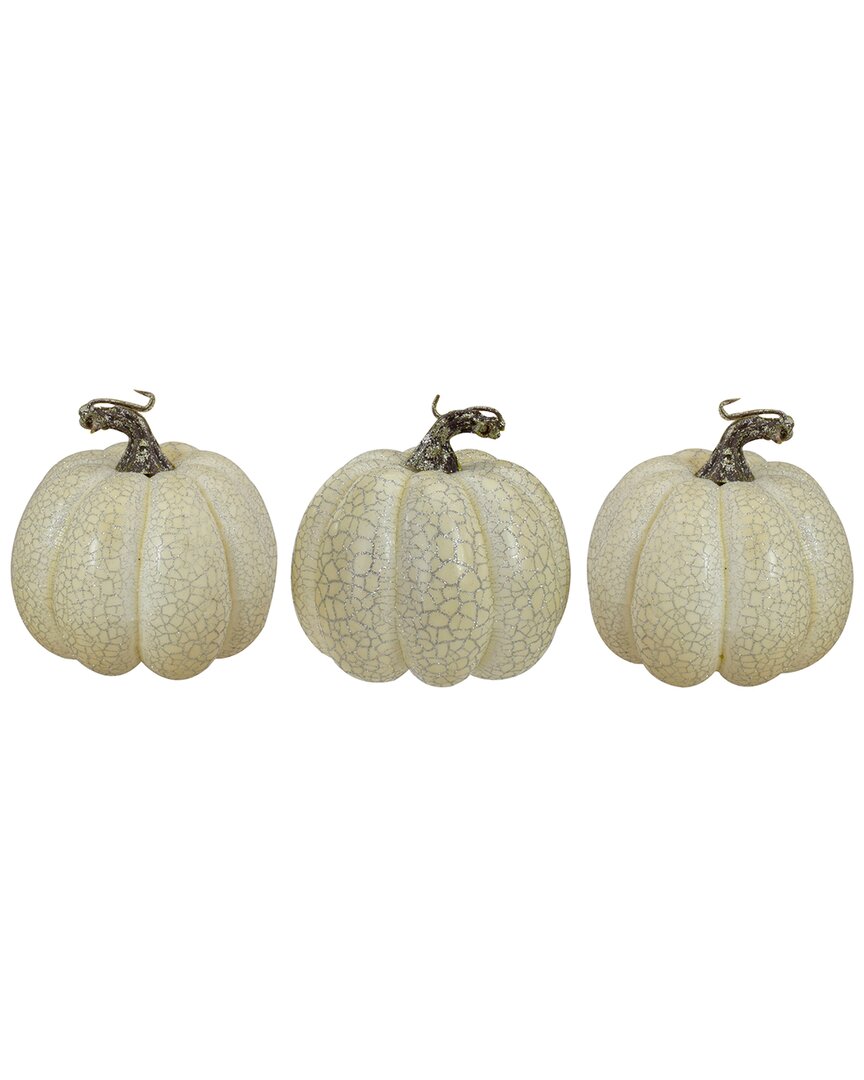 Shop Northlight Set Of 3 White Crackle Finish Fall Harvest Pumpkins 4in