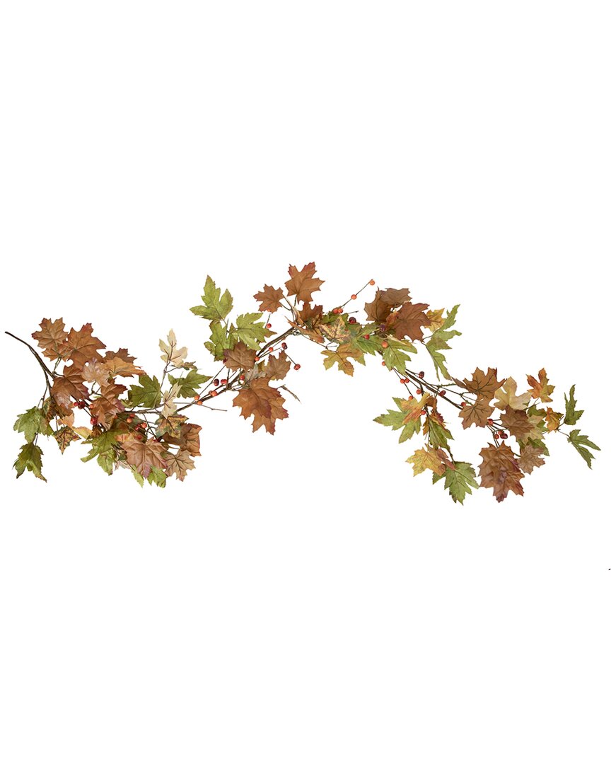 Northlight 5' X 8" Maple Leaves And Berries Artificial Fall Harvest Garland Unlit In Brown