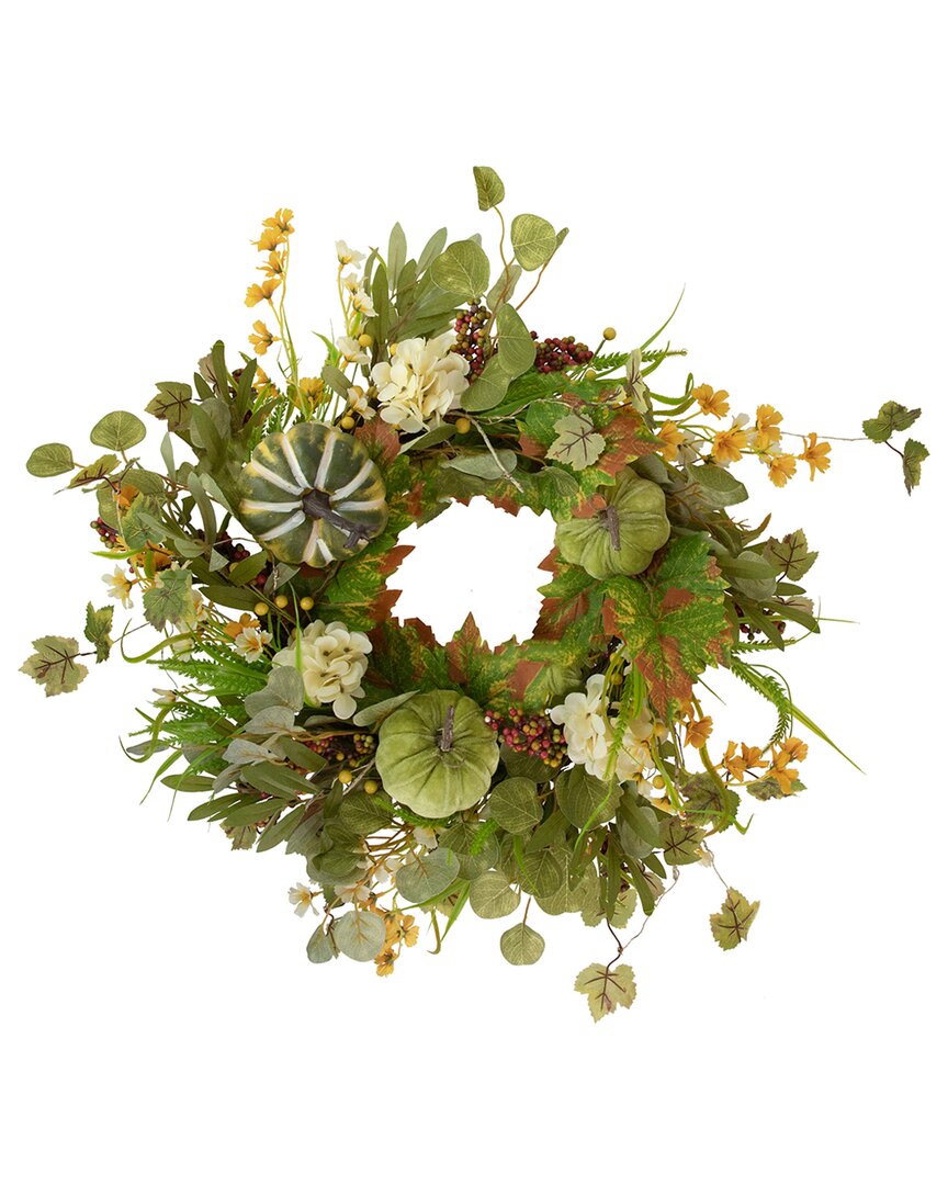 Northlight Pumpkins And Berries Artificial Fall Harvest Twig Wreath 24" Unlit In Green