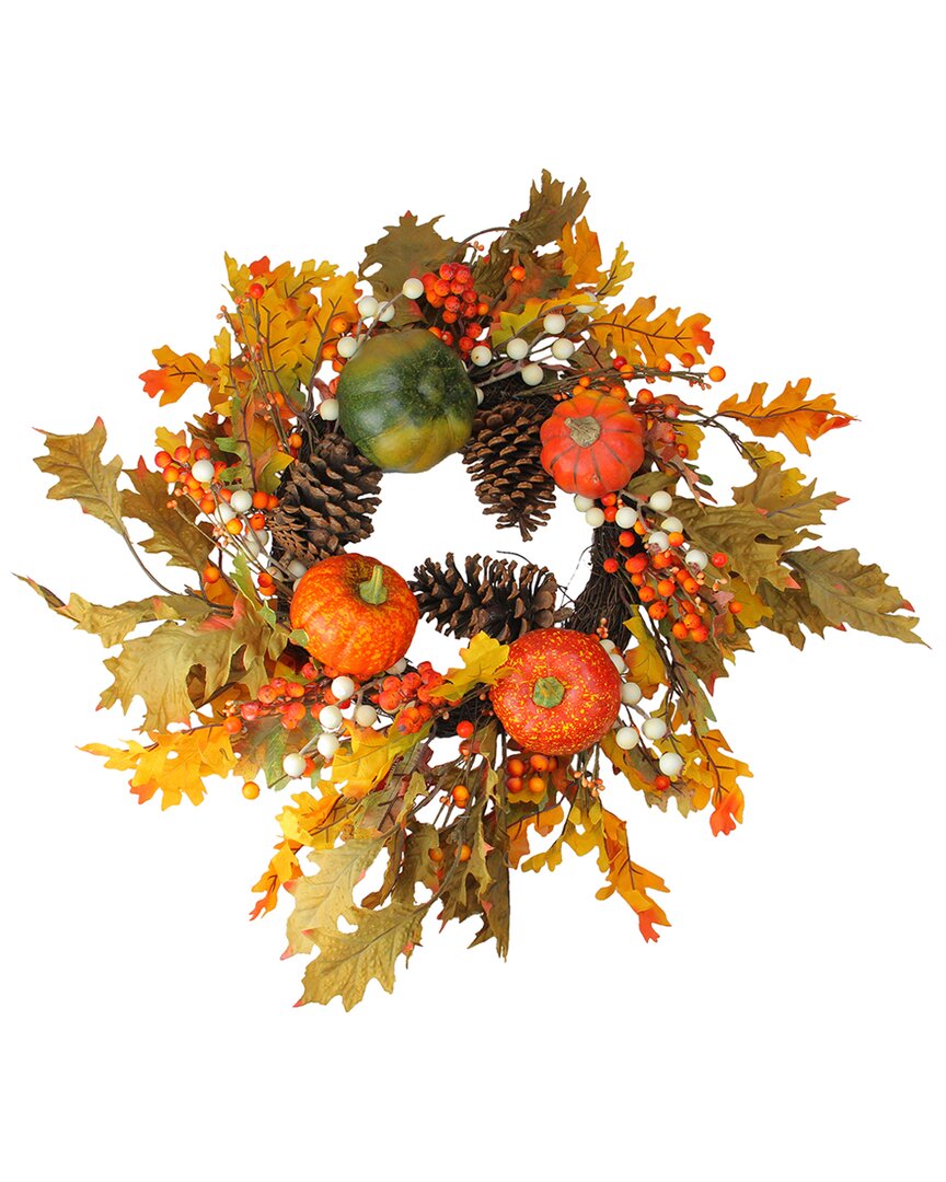 NORTHLIGHT NORTHLIGHT FALLEN LEAVES WITH PINE CONES AND PUMPKINS ARTIFICIAL THANKSGIVING WREATH ORANGE 24-INCH