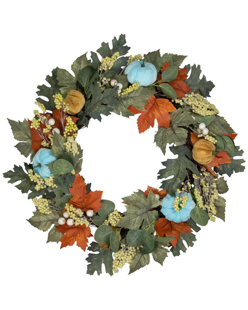 Northlight Green And Orange Foliage And Gourds Thanksgiving Artificial Wreath  22-inch In Green