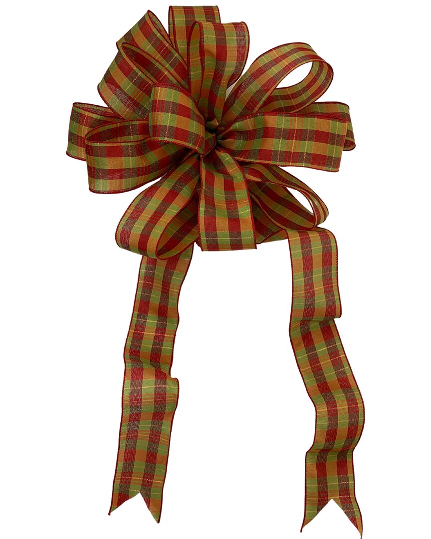 Creative Displays 15in Green & Red Bow With 22in-26in Long Tails & Wired Edges