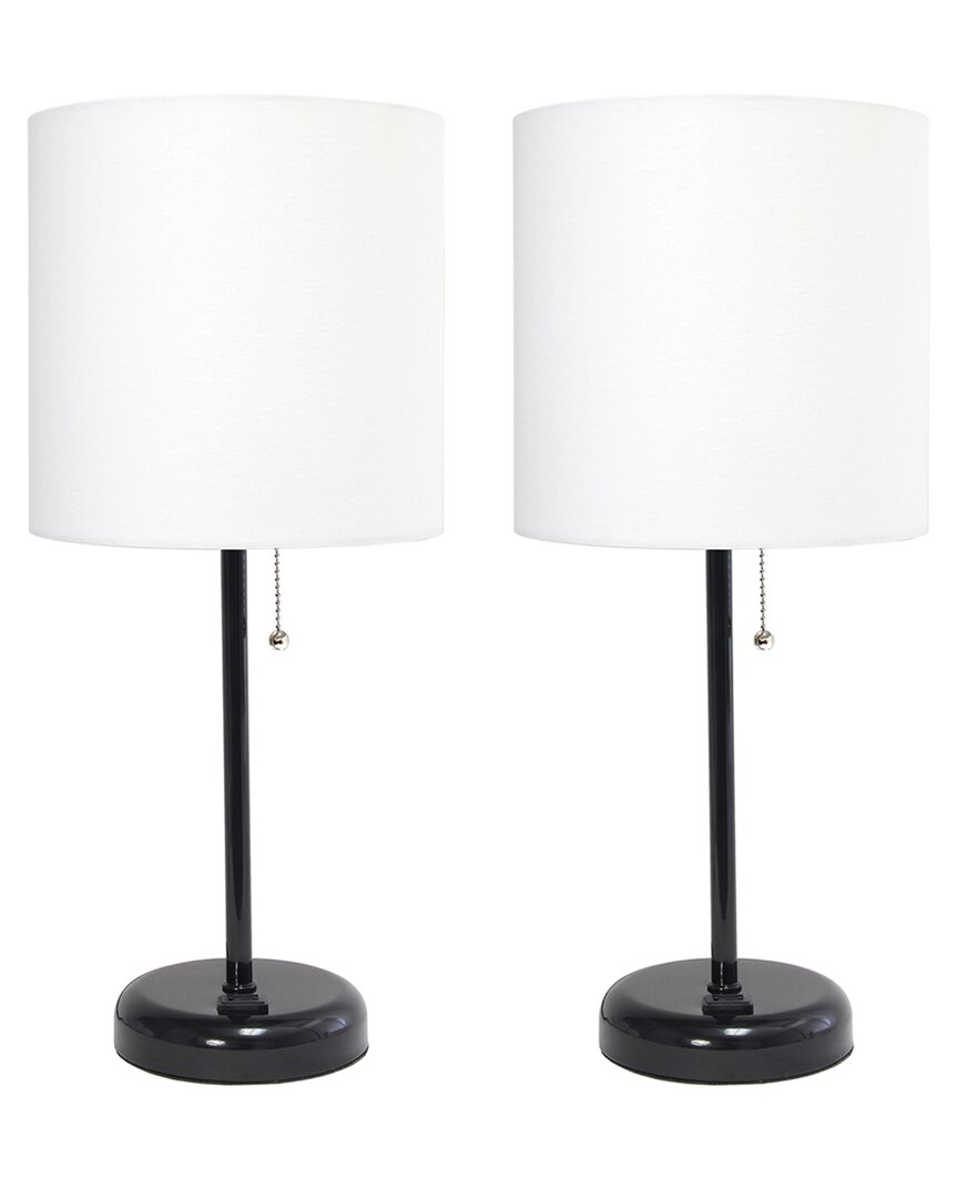 Lalia Home Laila Home Black Stick Lamp With Charging Outlet And Fabric Shade 2pk Set