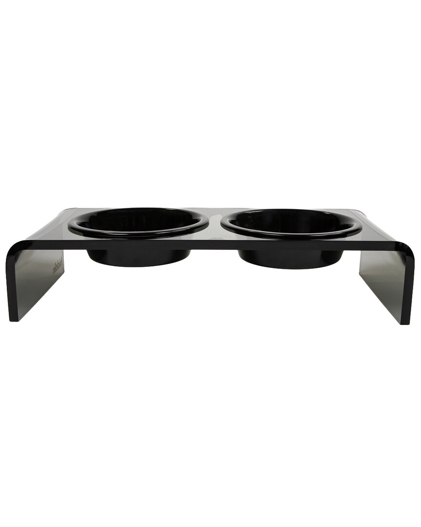 Hiddin Small Smoke Grey Double Bowl Pet Feeder With Black Bowls