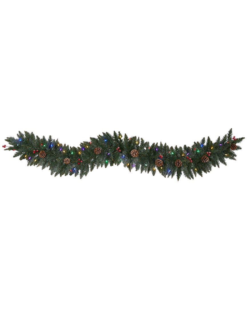 Nearly Natural 6ft. Snow Dusted Artificial Christmas Garland With 50 Multicolored Led Lights In Green