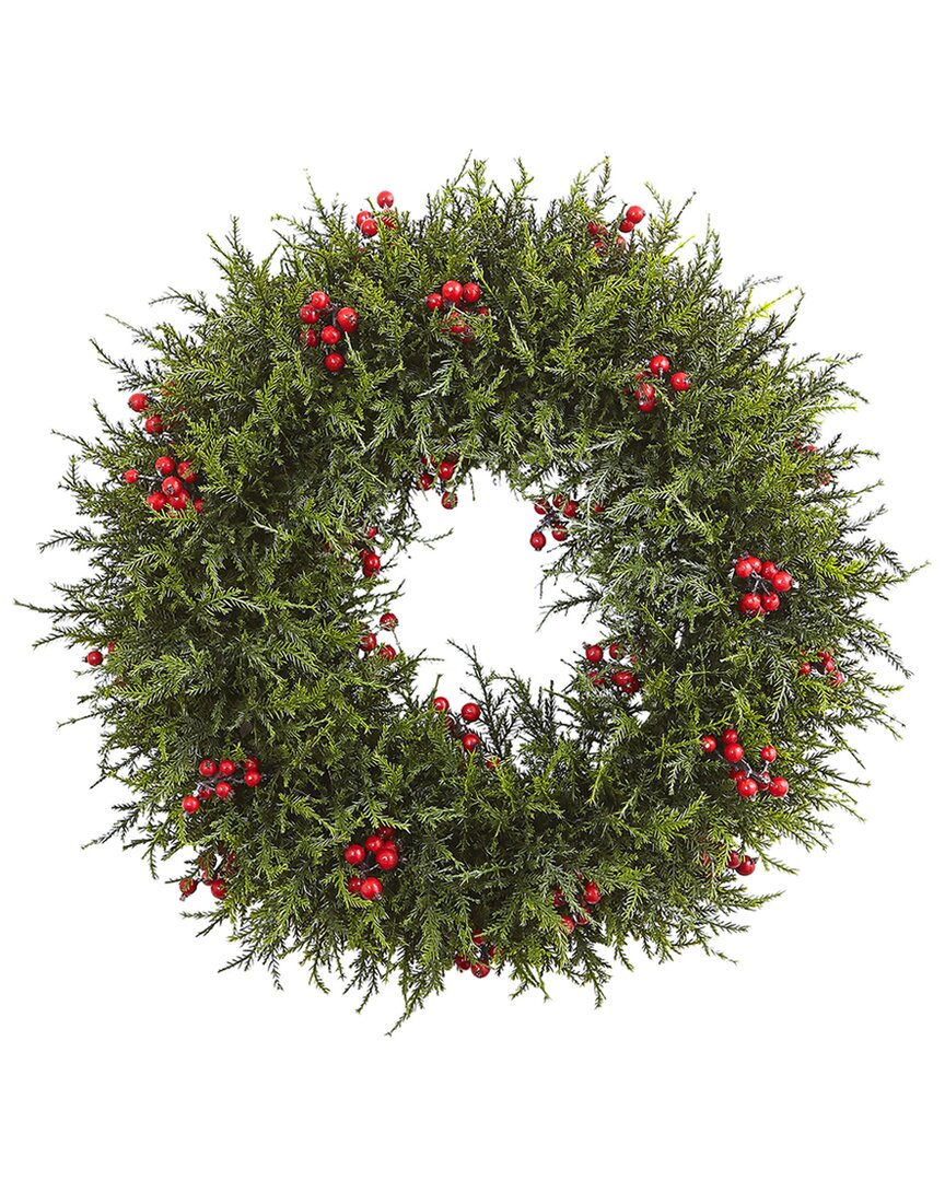 Nearly Natural 20in. Cedar Berry Wreath In Green