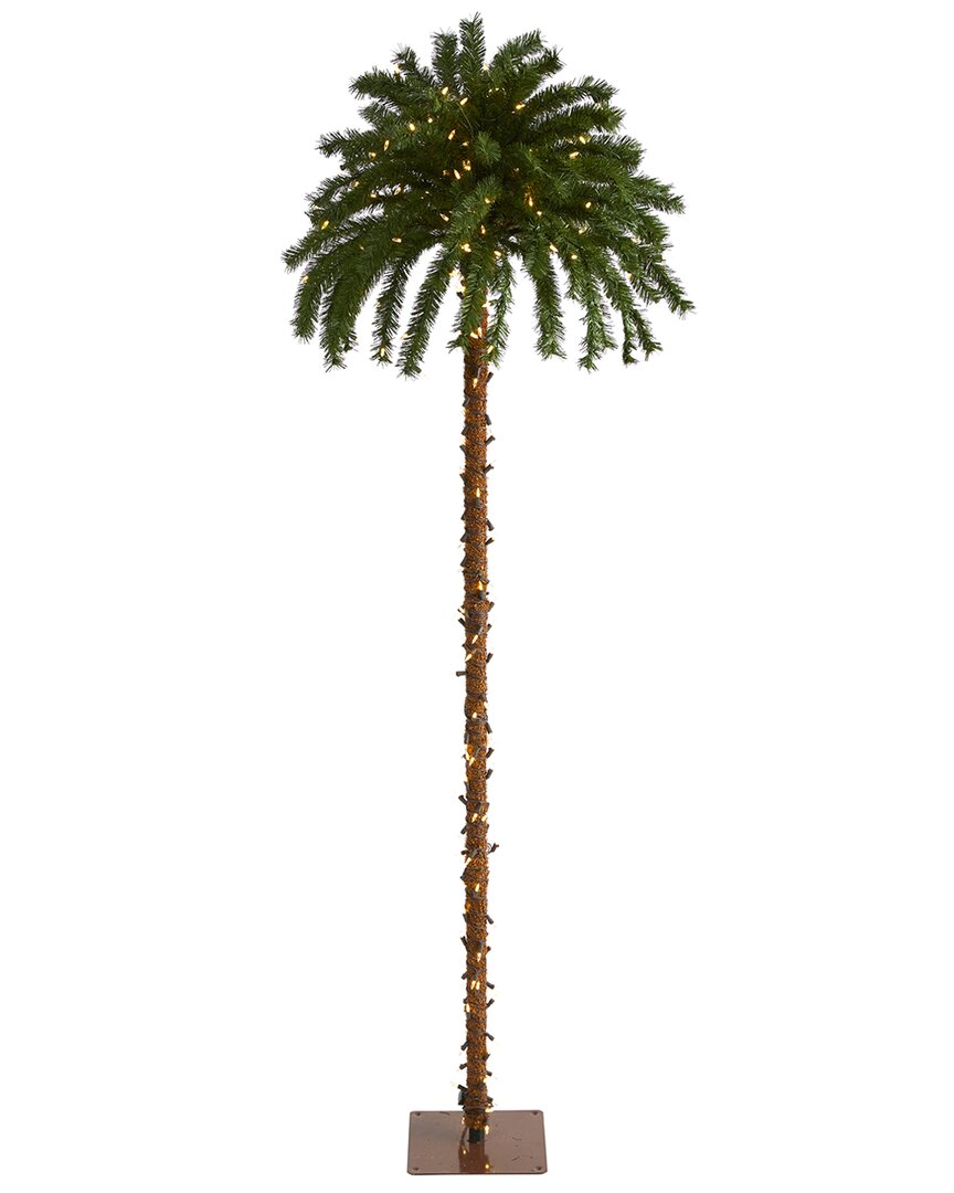Nearly Natural 7ft. Christmas Palm Artificial Tree With 300 White Warm Led Lights In Green