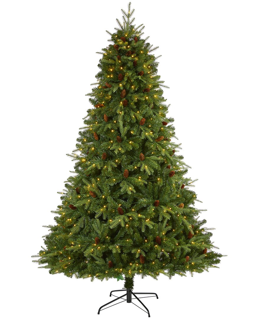 Nearly Natural 8Ft. Wellington Spruce Natural Look Artificial Christmas Tree With 550 Clear Led Lights And Pine Cones