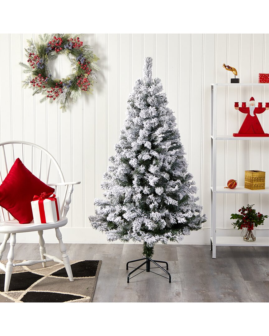 Nearly Natural 5ft. Flocked West Virginia Fir Artificial Christmas Tree In White